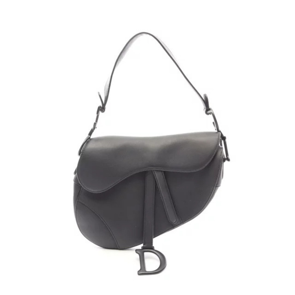 Christian Dior Saddle Bag Handbag Leather Black